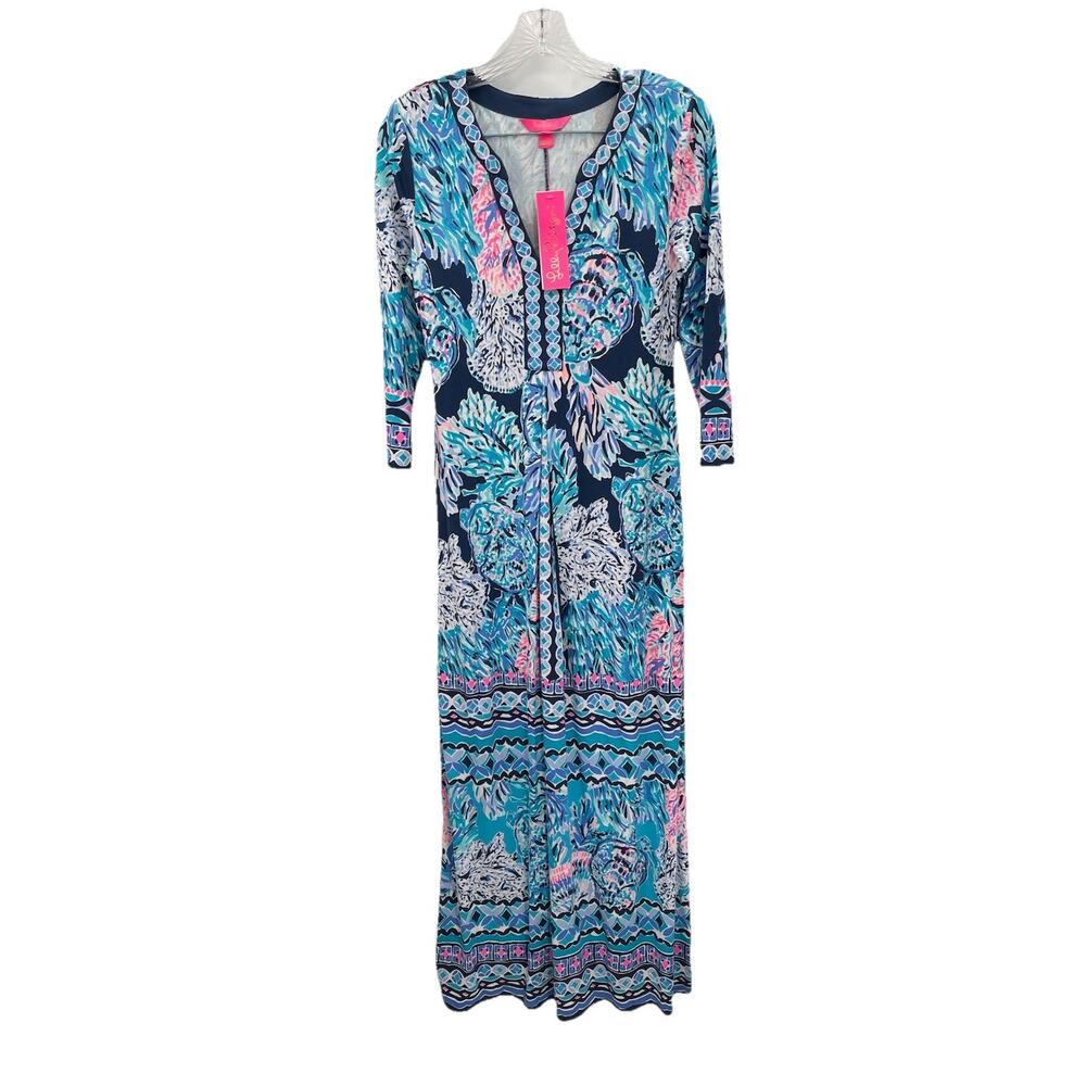 NWT Lilly Pulitzer Melli Maxi Dress Party In Paradise High Tide Navy Size XS